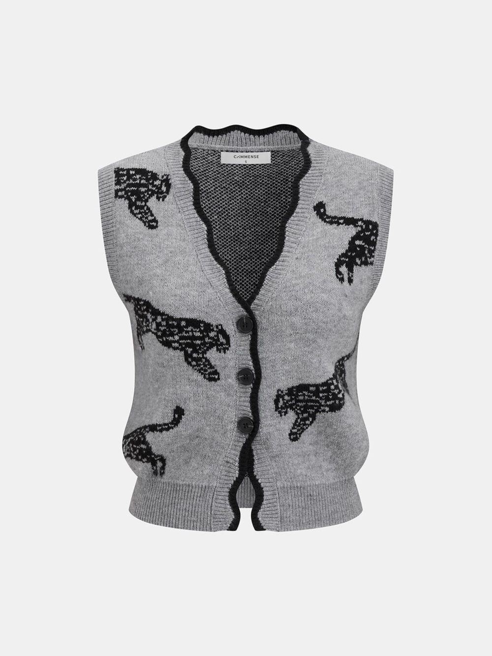 COMMENSE Animal Pattern Contrast Trim Knit Vest